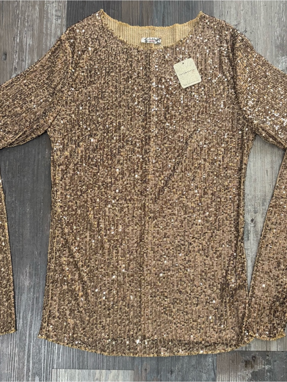 Free People Sparkle Crewneck Long-Sleeve Top - Gold